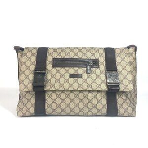 GUCCI 122374 GG Plus Flap Crossbody Messenger Bag Shoulder Bag Beige/Dark brown